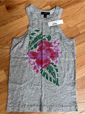 J. Crew Heather Gray Floral Tank 100% cotton